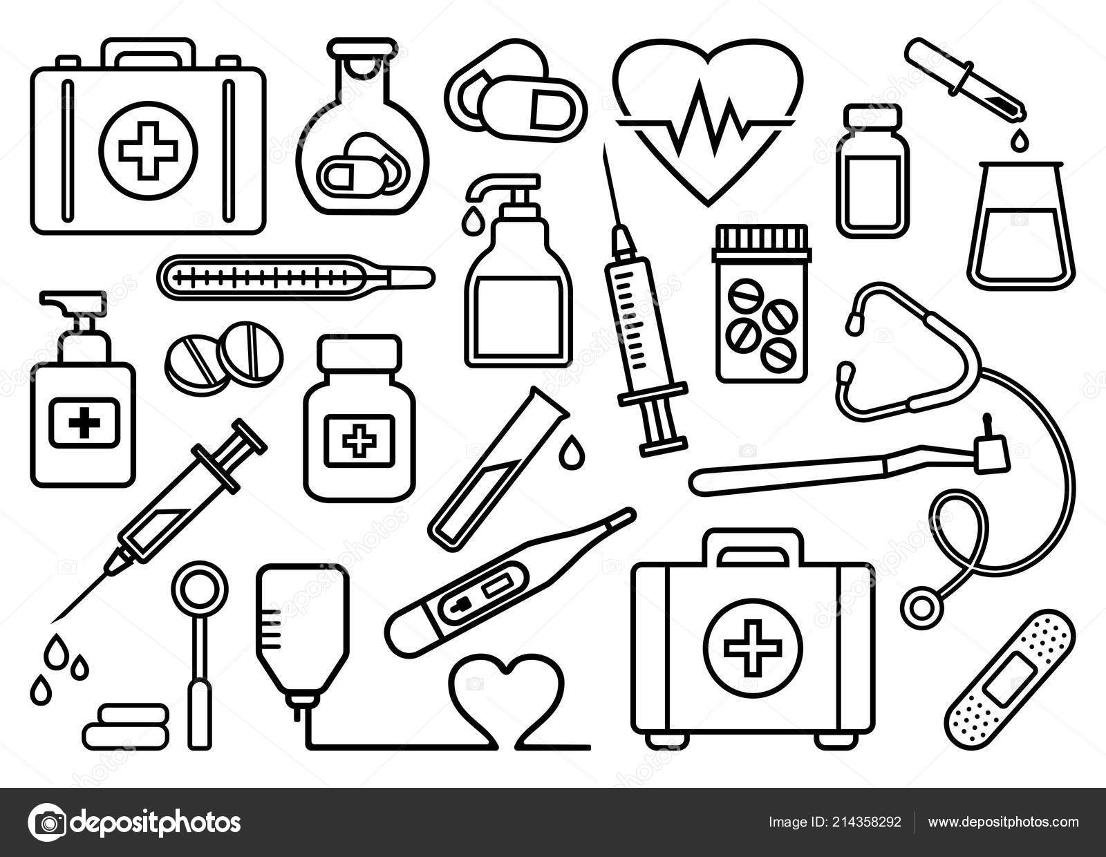 Conjunto Medicamentos Desenho Esboço Ilustração Vetorial imagem vetorial de  Sylfida© 214358292